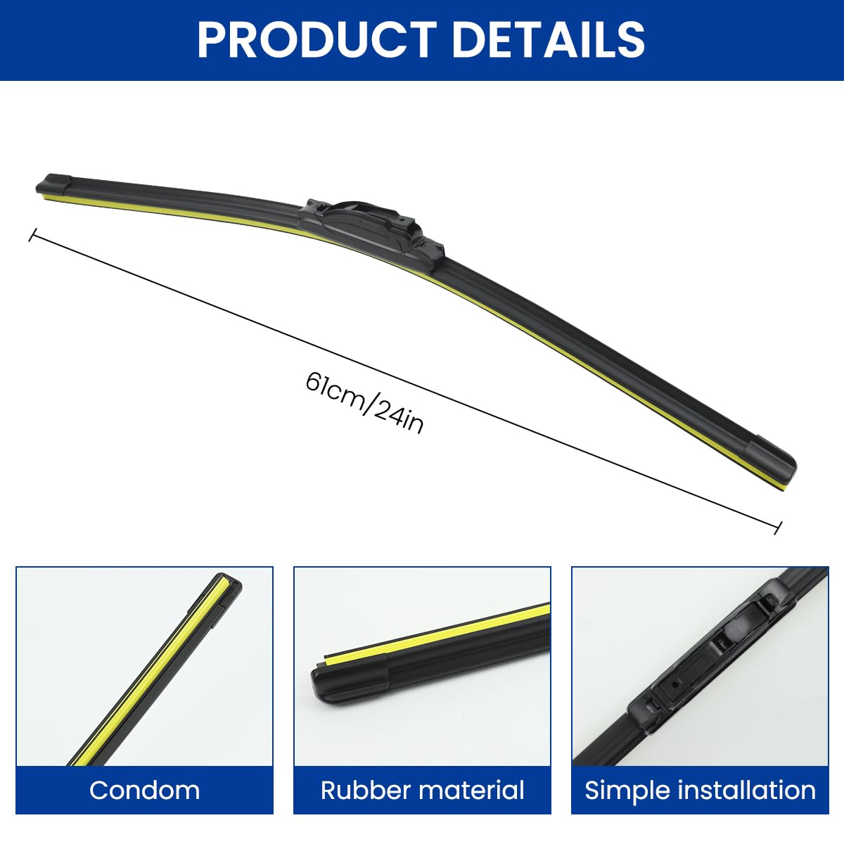 STHIRA Car Wiper Blade for Windshield Cleaning featuring 24 Inch Frameless Silicone Design