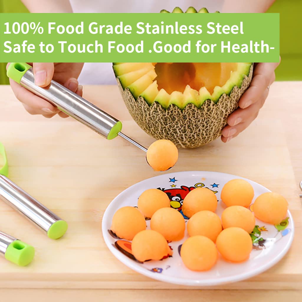 HASTHIP® 7Pcs Fruit Cutter - Vegetable Cutter Shaper Mold Set with Carving Tools, Fruit Platter Ice Cream Scoop Spoon, Fruit Seed Remover Ring and 4 Creative Moulds for Fruit, Vegetable, Cookies