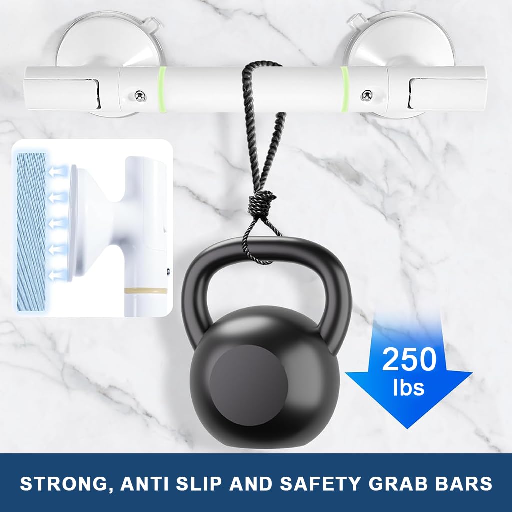 HANNEA Grab Bar for Bathroom with Glow in the Dark Lines and 110 KG Pull Force | Anti Slip Handle for Seniors