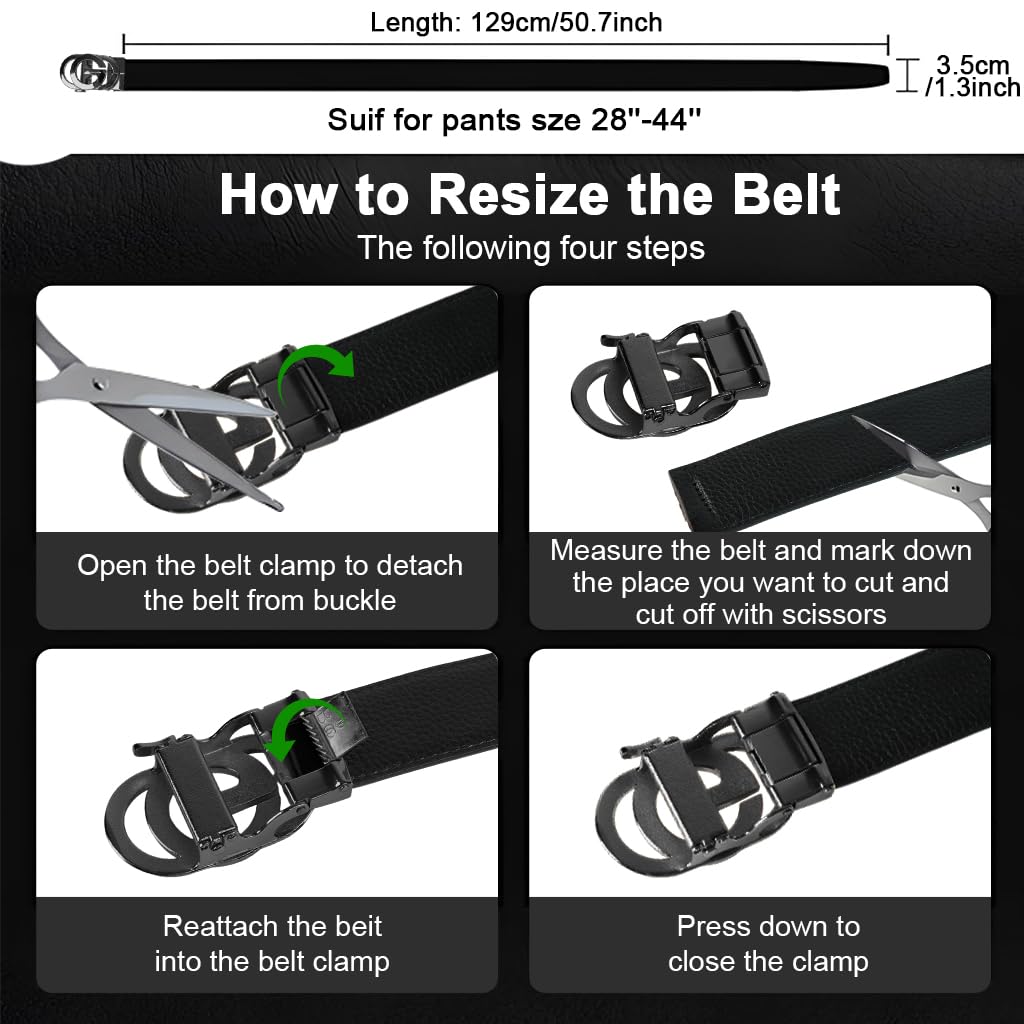 GUSTAVE Leather Belt for Men featuring Auto Lock Metal Buckle and 130cm Adjustable Fit | Formal and Casual Wear