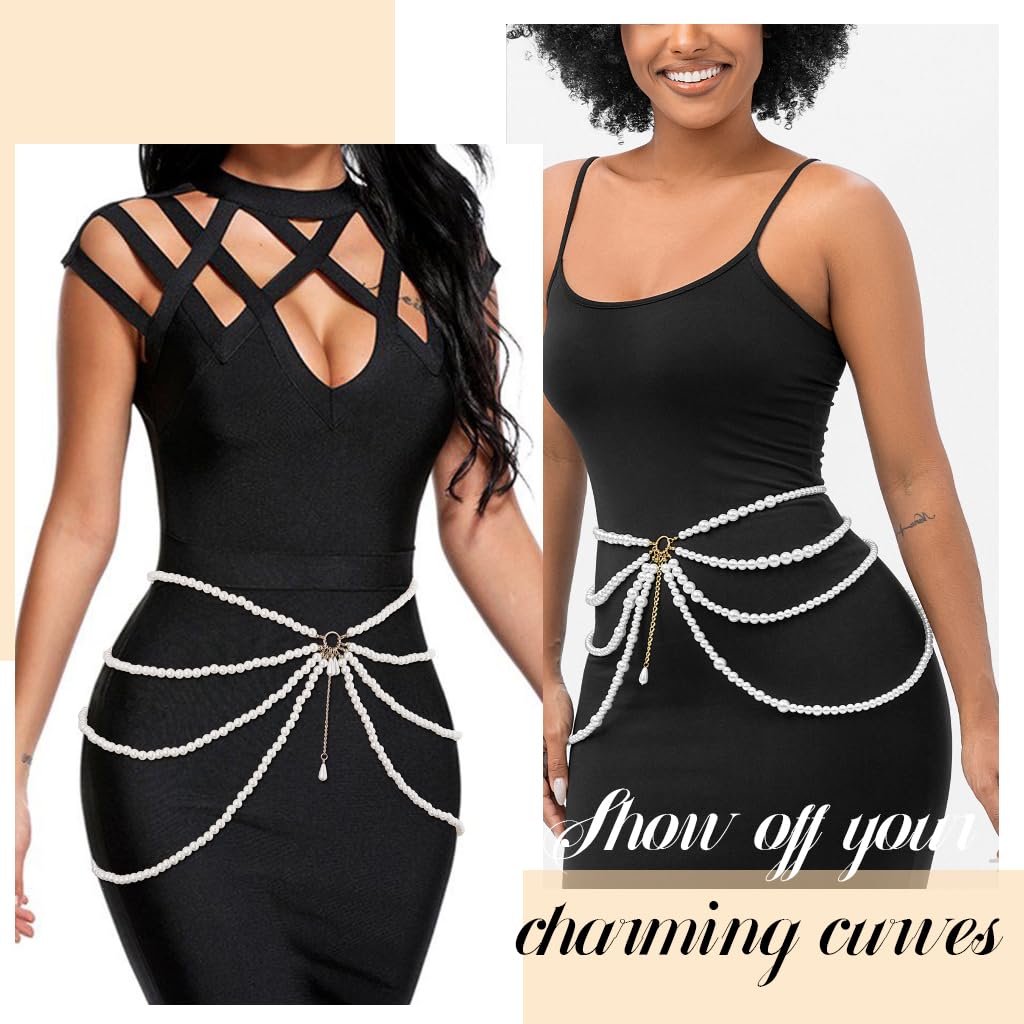 SANNIDHI Pearl Waist Chain for Women featuring Multi Layer Beaded Design and 9.8 in Extension | Elegant Accessory for Dresses and Beachwear