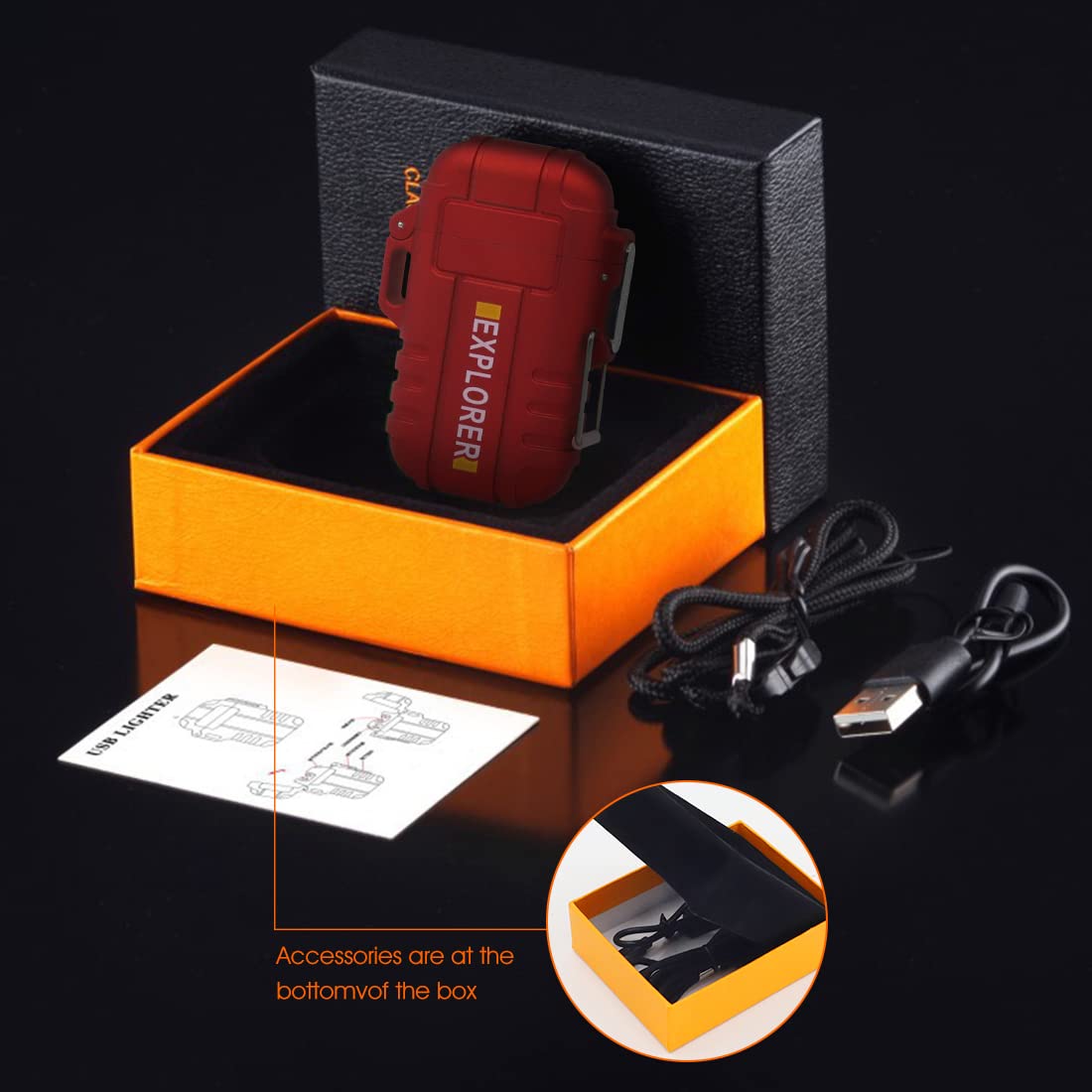 ZIBUYU Dual Arc Plasma Lighter for Camping and Hiking featuring USB Rechargeable Design | Red