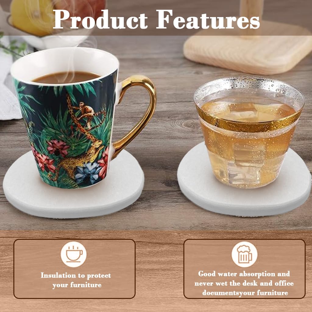 ZIBUYU Cup Coaster Set for Home and Office with Anti Slip Base and Diatomaceous Absorption | 4Pcs White Irregular Design