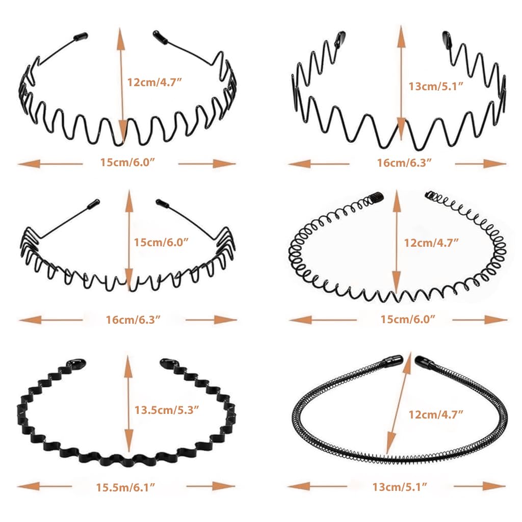 ZIBUYU Metal Zigzag Headbands for Men and Women with Non Slip Grip | 6 Designs Flexible Hair Hoops
