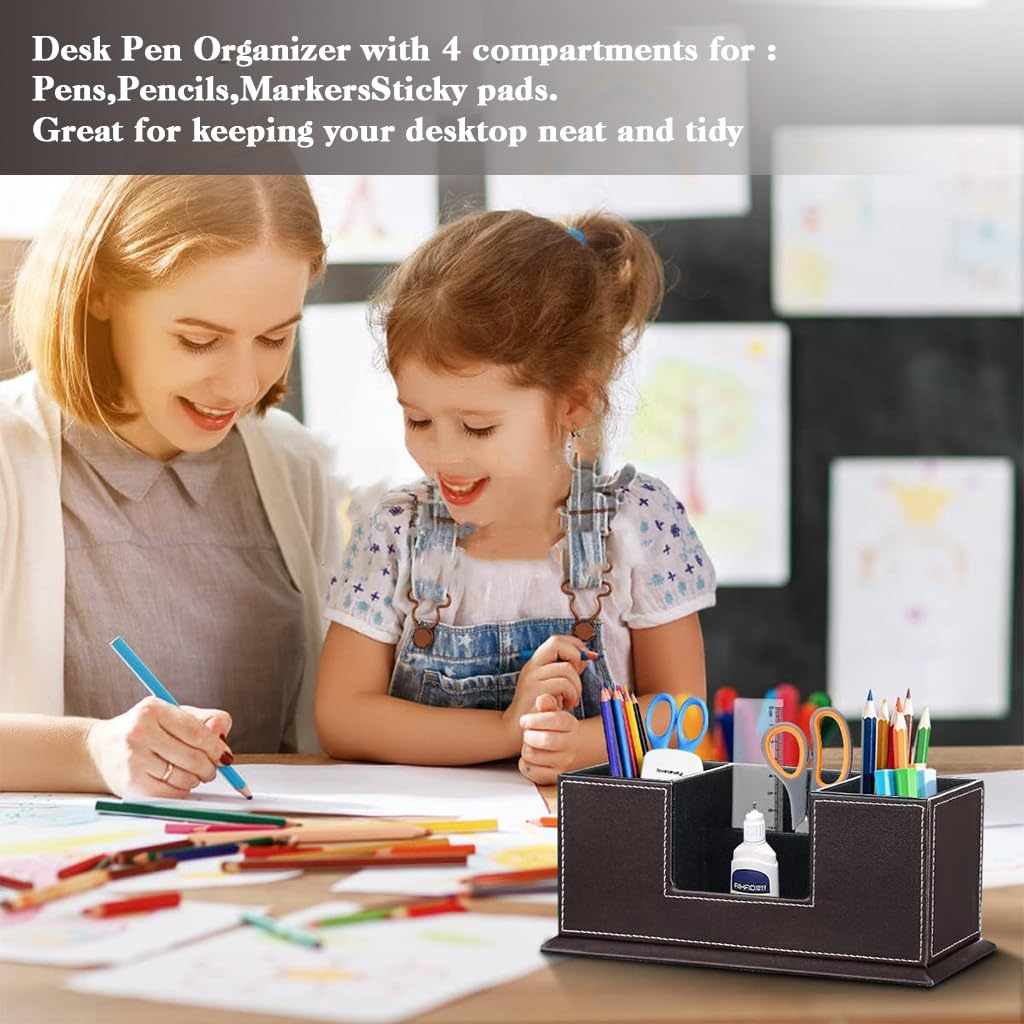 Zibuyu Desk Organizer for Office and Home with 4 Compartments and 31x14x12cm PU Build | Stylish Storage Case