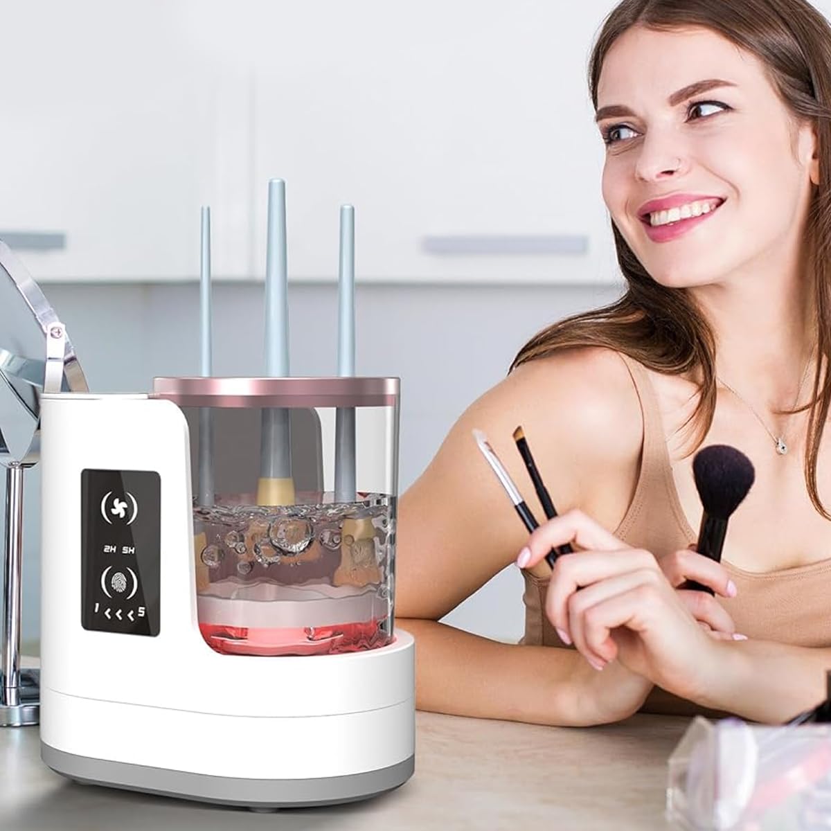 MAYCREATE Electric Makeup Brush Cleaner for Multiple Brushes with 500 Swirling Motions | USB Rechargeable Drying Rack Design