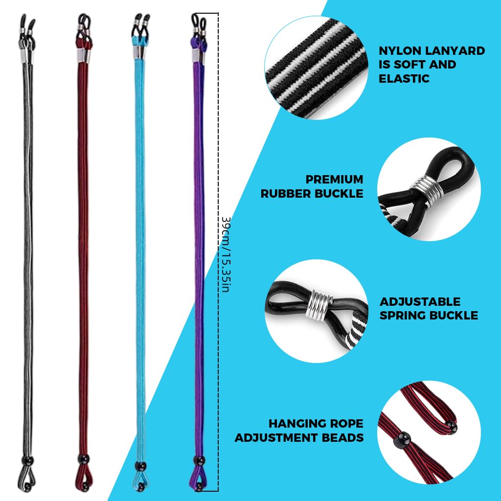 HASTHIP Specs Holder Strap for Glasses with Adjustable Grippers and 27.5 in Polyester Cord | 4Pcs Set for Active Wear