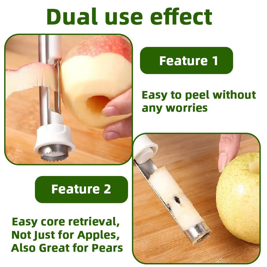 ZIBUYU Fruit Corer and Peeler for Apples and Pears with Serrated Teeth | 2Pcs Stainless Steel Retractable Tool