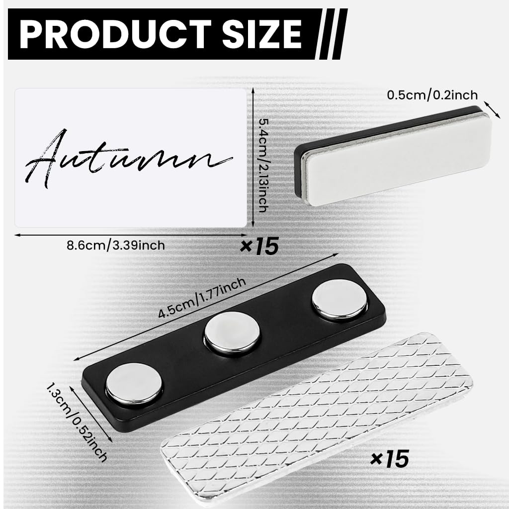 OFIFO Magnetic Name Badges 15 Pcs for Offices and Events with Self Adhesive Magnets 3x1.5 in