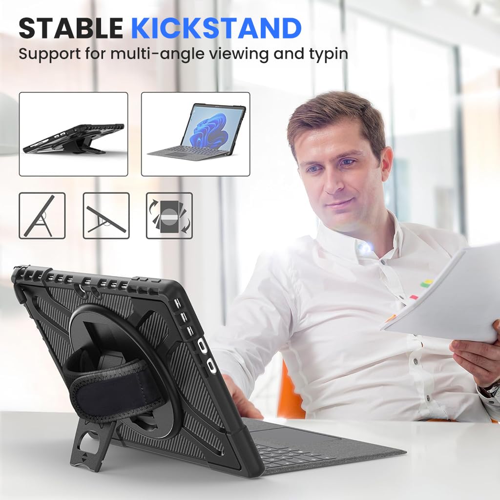Zeitel Tablet Case for Surface Pro 11 10 9 13 inch with Adjustable Grip Handle and Folding Stand | TPU and PC Protective Cover