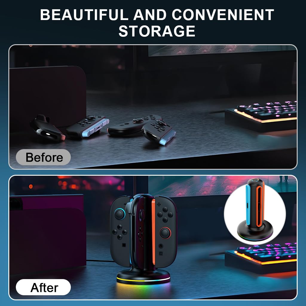 ZORBES Charging Station for Nintendo Switch 2 Joy‑Cons with 9 RGB Modes and Magnetic Base