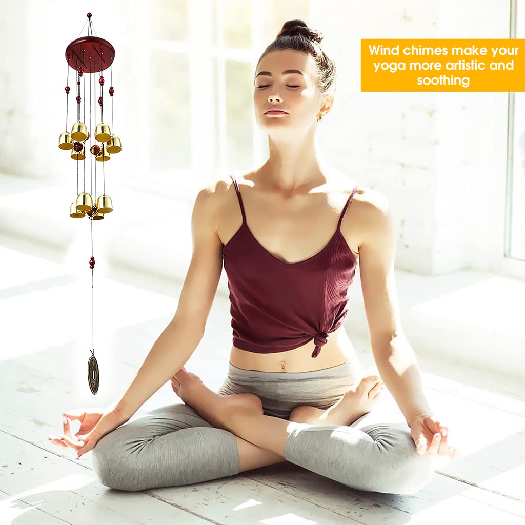 HASTHIP feng Shui Wind Chimes for Home and Garden with 10 Copper Bells and Wooden Roof 75cm