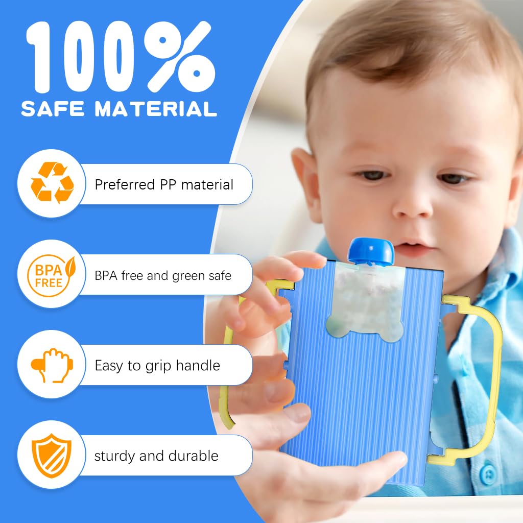 SNOWIE SOFT Retractable Baby Fruit Puree Pouch Holder for Home or Travel with 100–250ml Capacity and Folding Handles | PP Spill-Proof Design