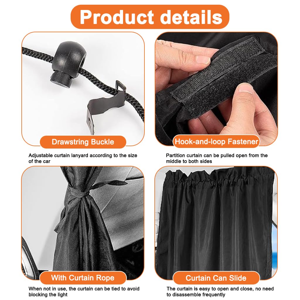STHIRA Car Blackout Curtain for SUV and Van 140x80cm with Tension Cords | Privacy Divider