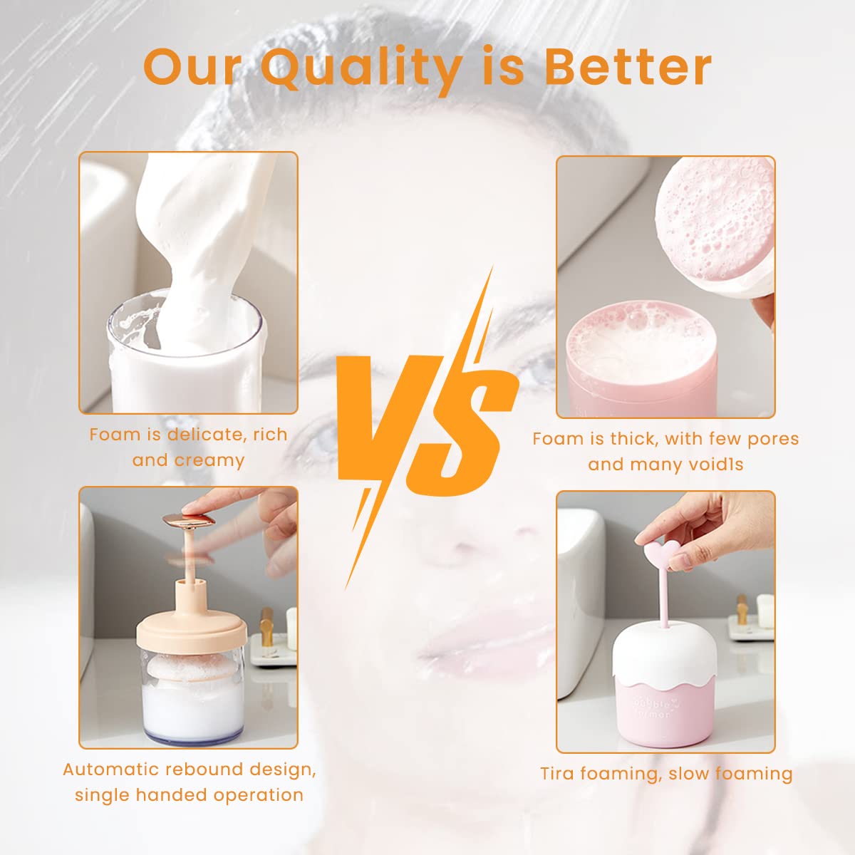 MAYCREATE Face Wash Foam Maker Bottle Rich Cream Face Cleanser Foamer with Press Handle, Household Foaming Bottle Foam Maker for Face Wash, Facial Cleaning Skincare Tool
