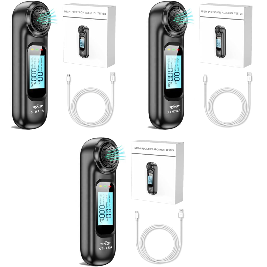 STHIRA Alcohol Tester for Personal and Professional Use with LCD Display and USB Rechargeable 0.00–0.19% BAC | Featuring High Precision Sensor and Sound Alarm