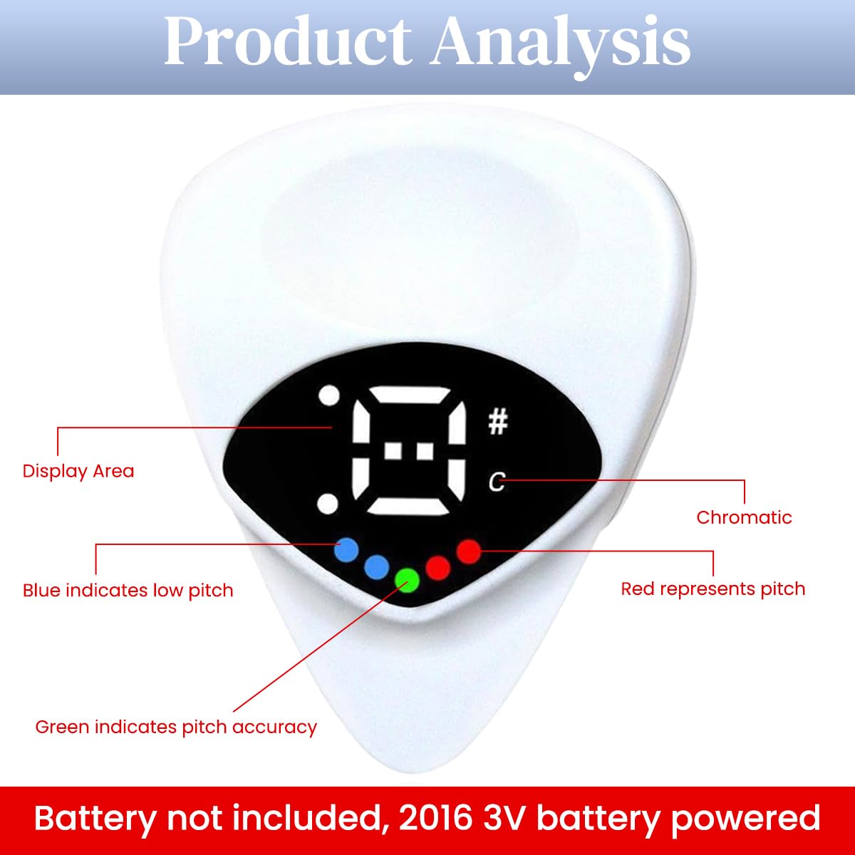 HASTHIP Chromatic Tuner for Guitar featuring 2 in 1 Pick Design and Light Indicator | Universal for String Instruments