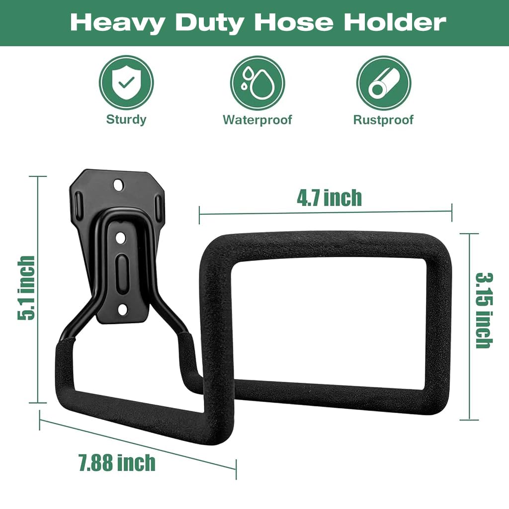 ZIBUYU Pipe Holder for Wall Mounted Hose Storage with 3 Screw Holes and Metal Hook | Fits Hoses up to 100ft