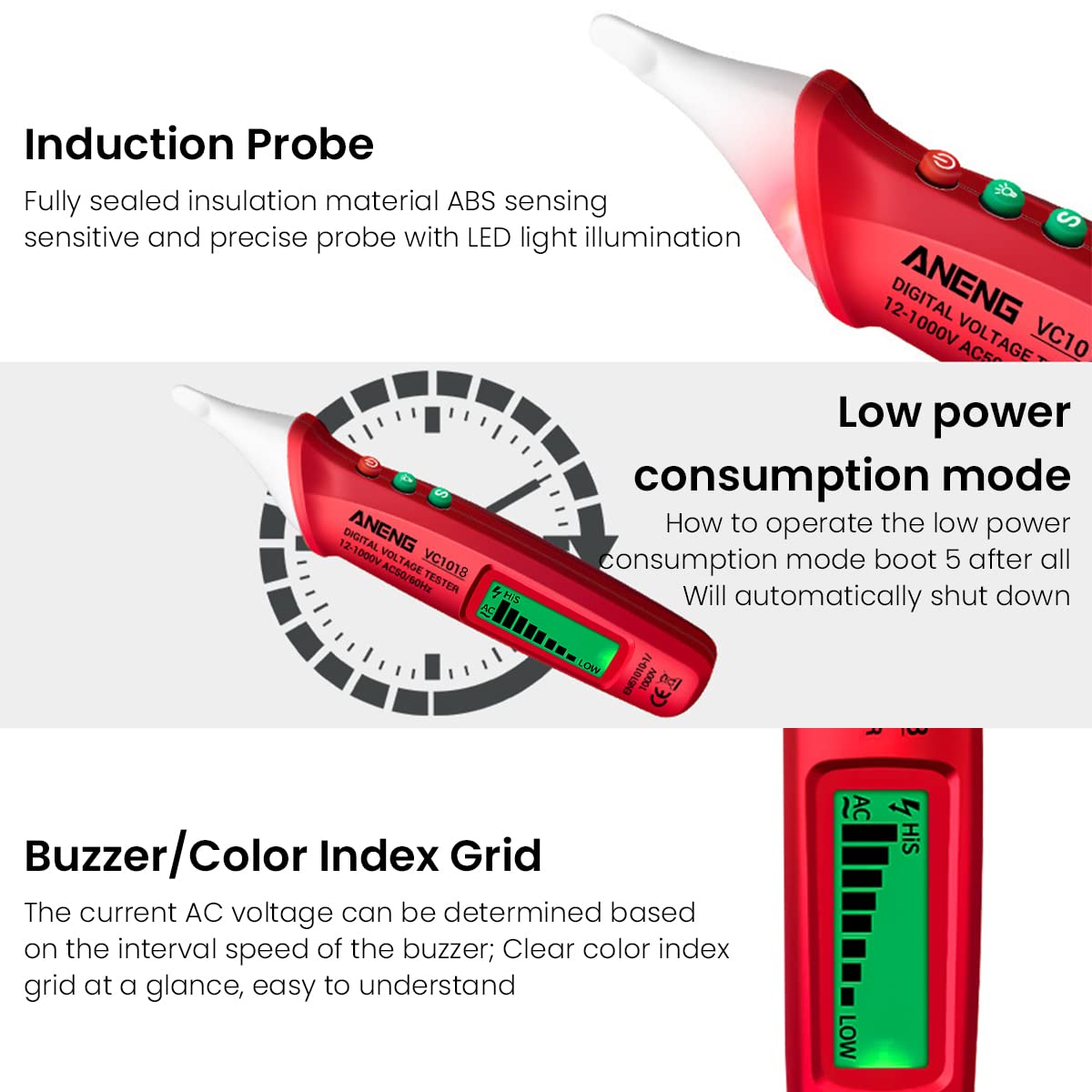 Serplex Voltage Tester for AC 12V‑1000V with Adjustable Sensitivity and LCD Display | Non‑Contact Pen featuring Sound and Light Alarm