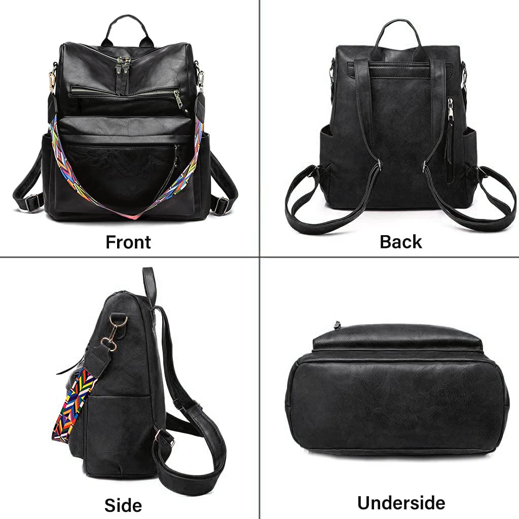 PALAY Vintage Soft PU Leather Backpack for Travel with 12.3×13.4×6.3 in Capacity | Black