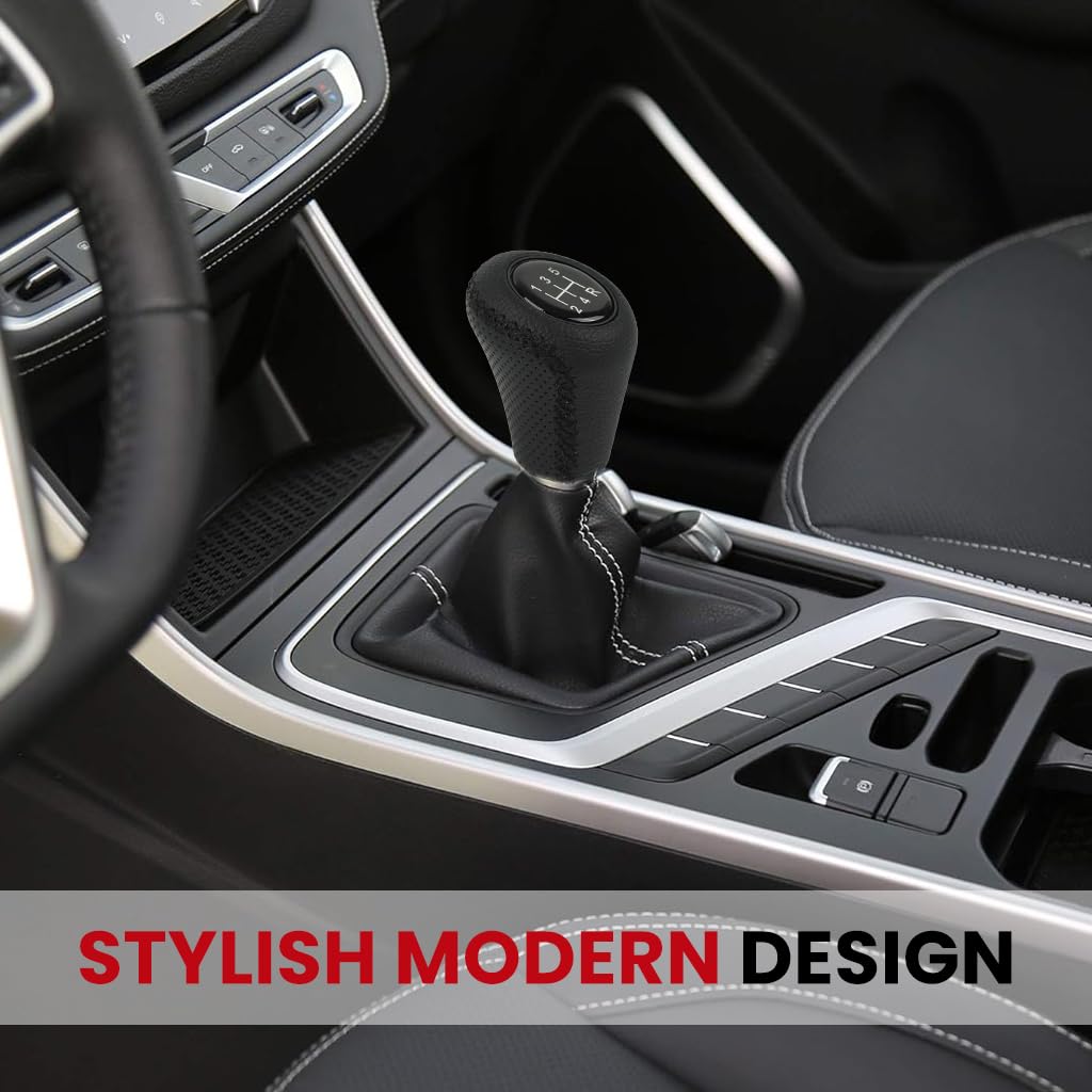 ZIBUYU 5 Speed Car Gear Knob Cover for Manual Vehicles with 9.1x5.5x2.7 cm Ergonomic Design | Black Leather