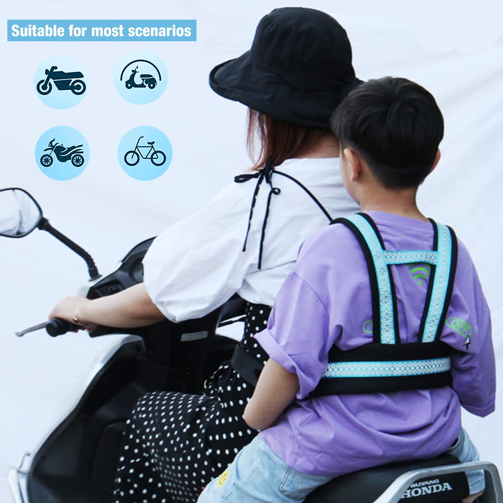 SNOWIE SOFT® Kids Safety Belt For Two Wheeler With Reflective Strips,Portable Seat Belt Children Motorcycle Harness For Motorcycle Bike,Adjustable Safety Harness For Kids Ride Strap (2-12Years),Blue