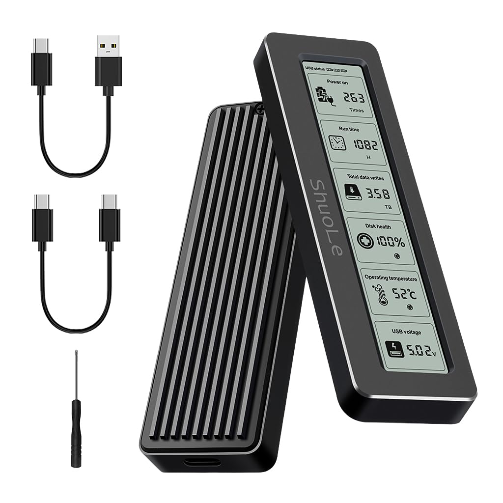Zorbes M.2 NVMe SATA SSD Enclosure with LCD Display and 10Gbps USB 3.2 Gen 2 Speed