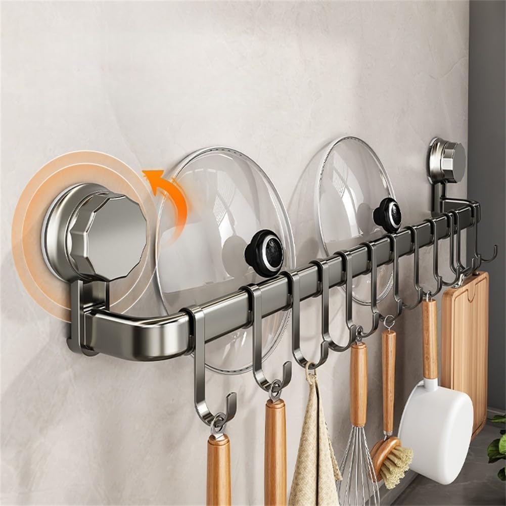 Supvox Wall Storage Organizer for Kitchen with Strong Suction Cups and 8 Hooks | 15.7 in Carbon Steel Rack