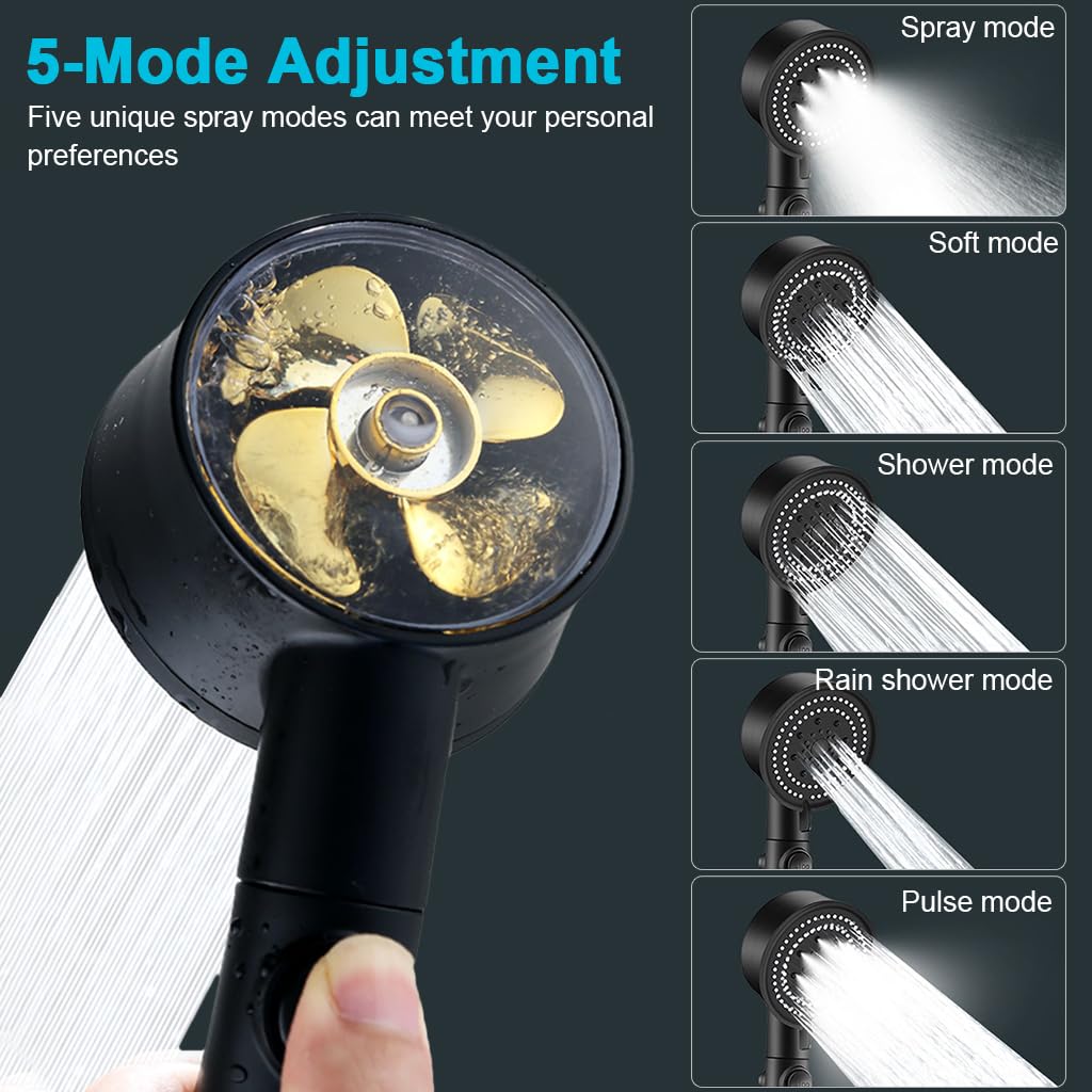 Serplex Handheld Shower Head with 5 Spray Modes and LED Temperature Display | 1.5m Hose