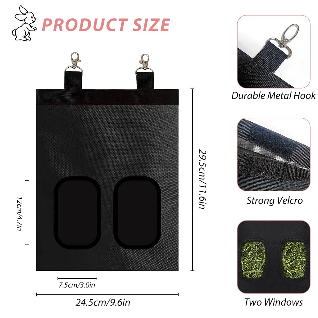 Qpets Rabbit Hay Feeder Bag for Small Pets 25×30cm with Dual Hooks and 2 Feeding Holes