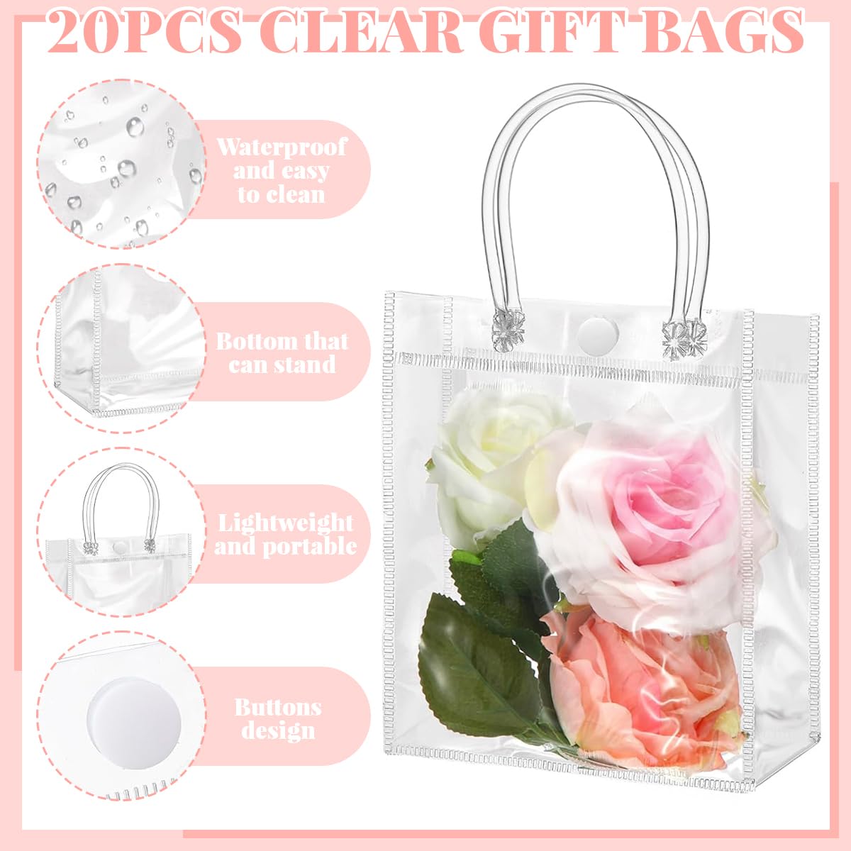 HASTHIP Clear Gifting Handbags for Weddings and Parties featuring 20pcs 20x20cm PVC Bags