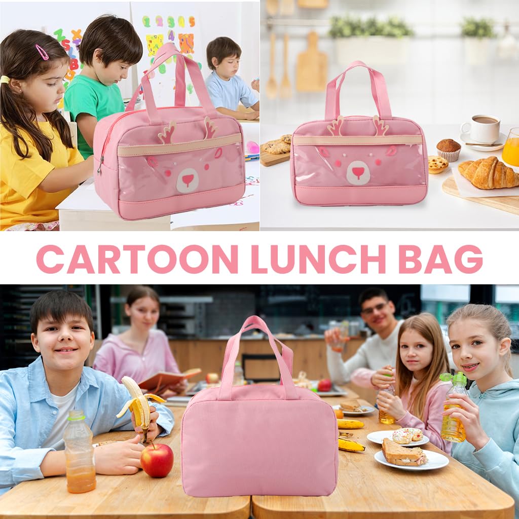 Zibuyu Insulated Lunch Bag for School and Travel with Thermal Lining 23×14×24.5 cm | Pink Reindeer Design