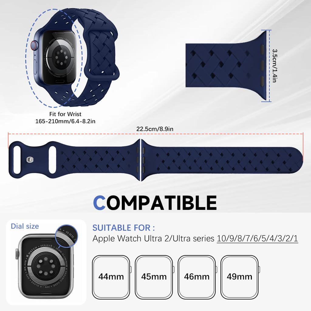 ZORBES Silicone Braided Weave Bands for Apple Watch 44/45/46/49mm with Tuck Pin Closure | Breathable Waterproof Strap for Men and Women