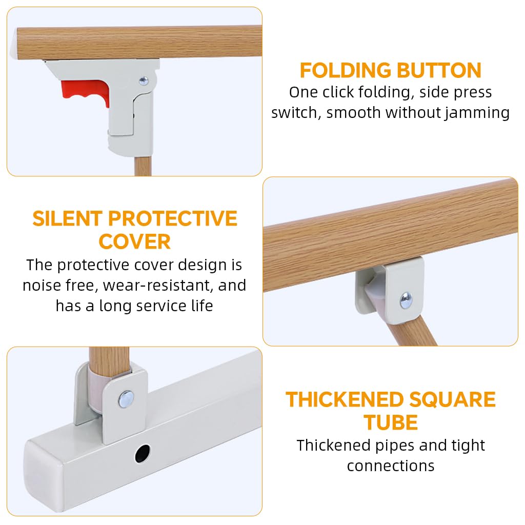HASTHIP Folding Bedside Handrail for Safe Bed Access featuring Foldable Design & 68x40cm Stainless Steel Support | Ideal for Elderly and Patient Use