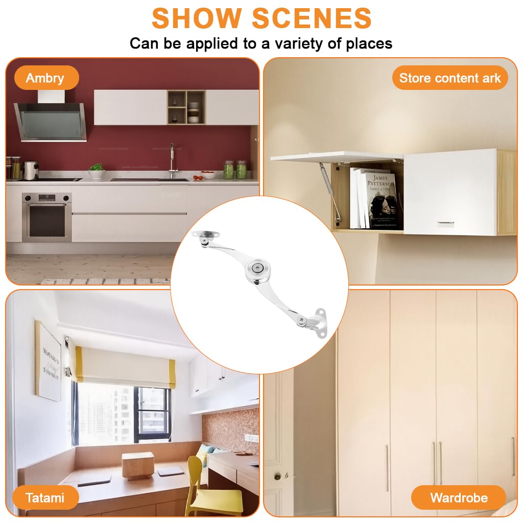 Serplex Gas Pressure Door Hinge for Flip-Up and Flip-Down Cabinets with Soft Close | Freely Staying Support and Screw Pack Included