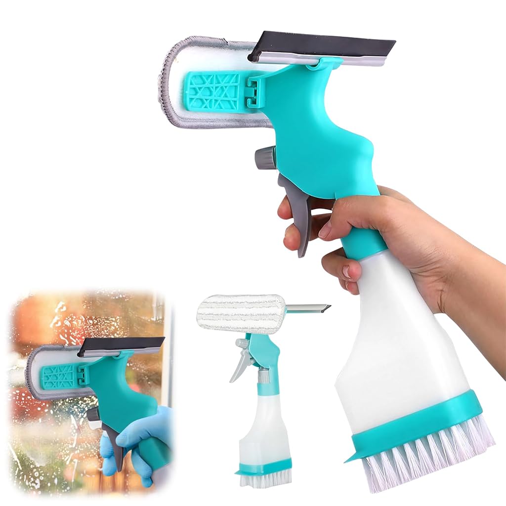 HASTHIP® 3 in 1  Window Cleaning Brush with Water Spray Bottle Window Track Cleaning Brush Dual-Head Window-Washing Tool Versatile Cleaning Brush for Kitchen, Bathroom, Countertop