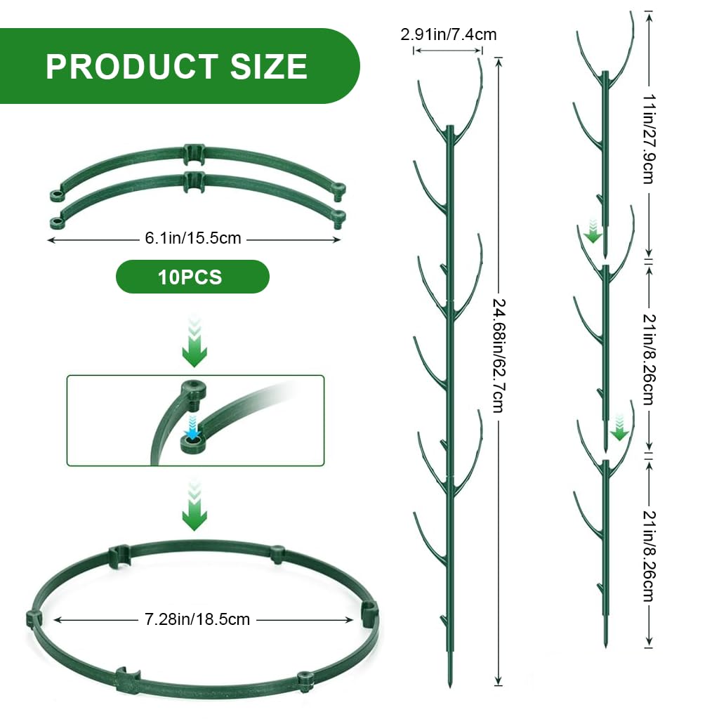 HASTHIP Plant Support Kit for Planters with 10 Frames and 11 in Stakes | Adjustable Circular Design