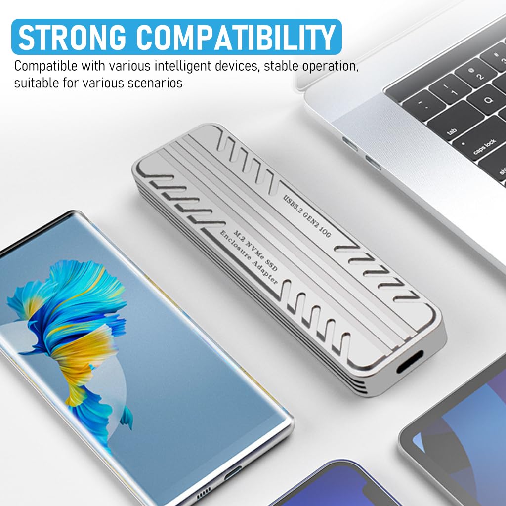 Verilux® M.2 NVMe SSD Enclosure Aluminum External M.2 SSD Enclosure 10Gbps USB C NVMe Enclosure Hard Disk Enclosure USB 3.1 Gen2 for PCIe M Key B+M Keys NVMe SSD Size 2230/2242/2260/2280