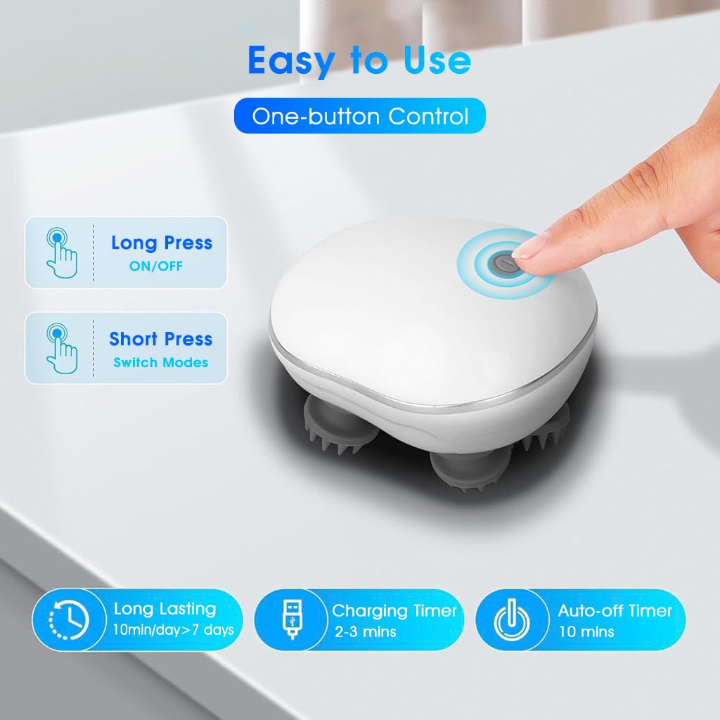 ZIBUYU Electric Scalp Massager for Relaxation with 4 Rotating Heads and 1200mAh Battery | USB Rechargeable