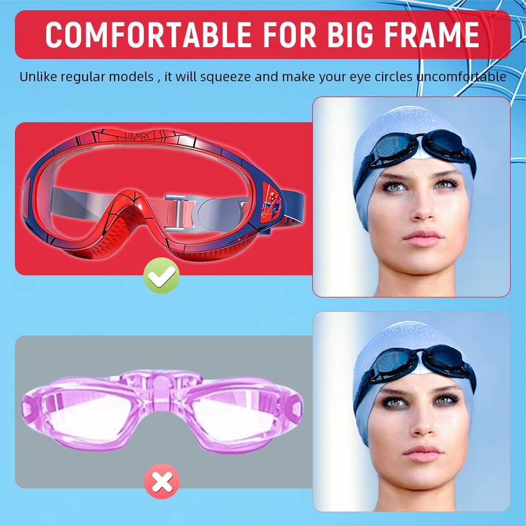 PROBEROS Swimming Goggles for Kids 6–12 with Integrated Earplugs and UV400 Protection | Red