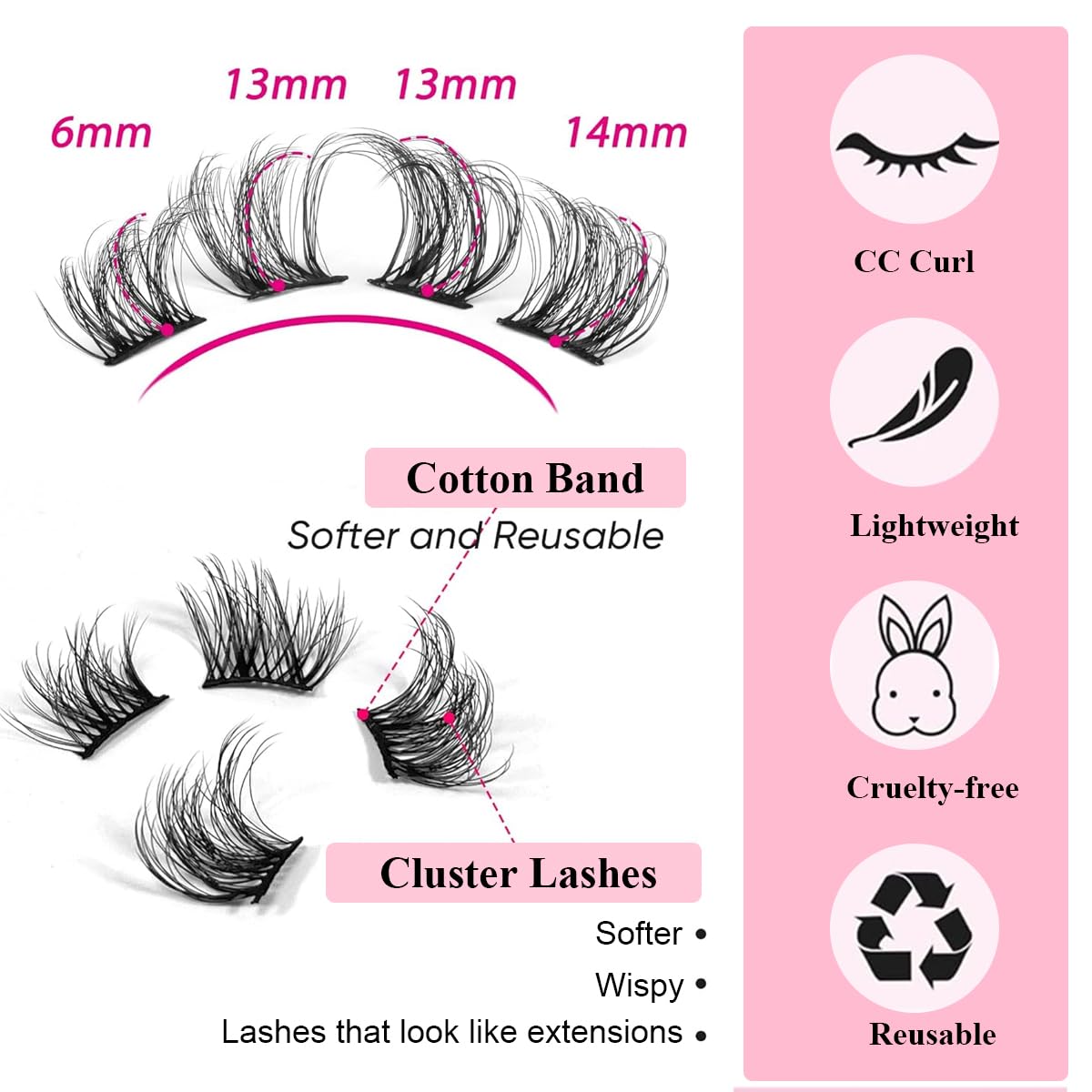 MAYCREATE® 100 PCS Lashes Cluster, Fairy Lash Extension Kit Cluster Lashes Individual C Curl Wispy False Eyelashes DIY Eyelash Manga Anime Cluster Lash Extensions Mix Lashes