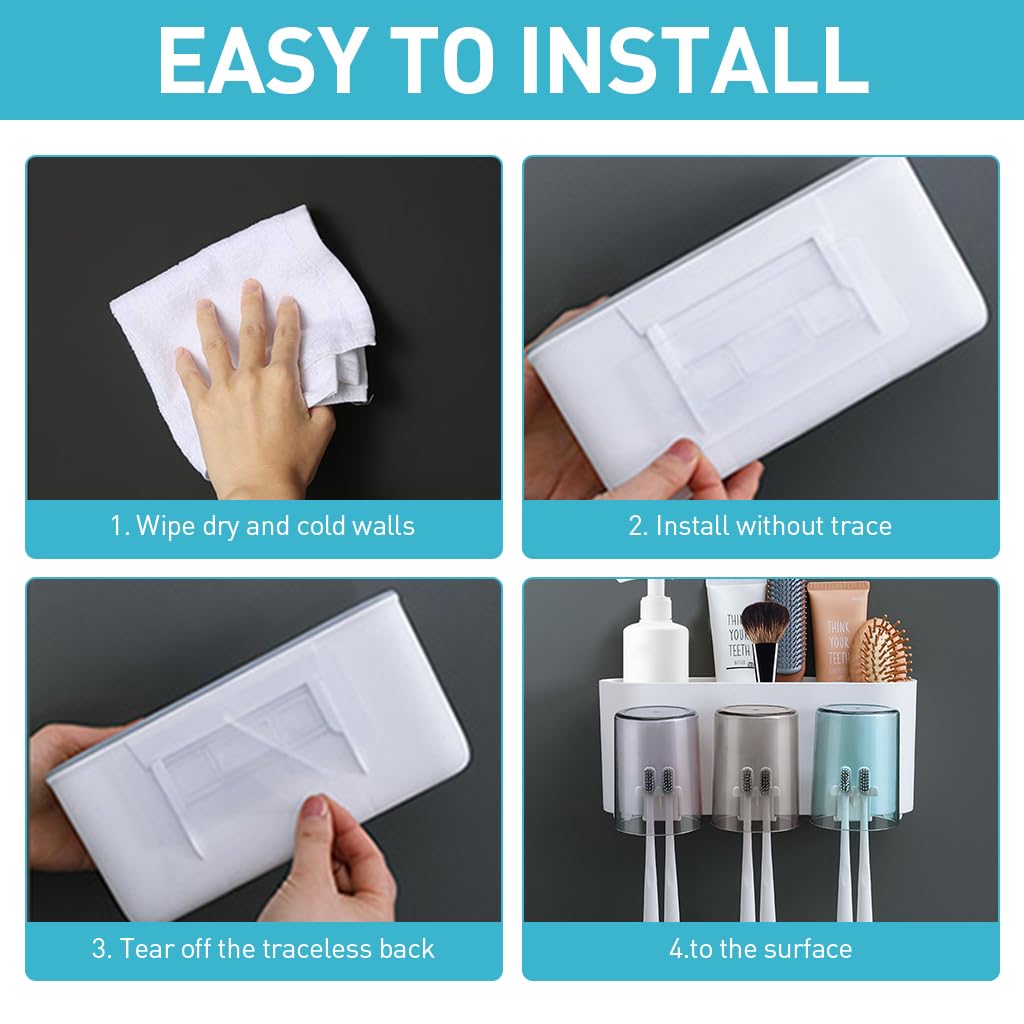 ZIBUYU Toothbrush Holder for Bathroom with 6 Brush Capacity featuring Dual Function | Wall Mounted Self Adhesive Toiletries Organizer