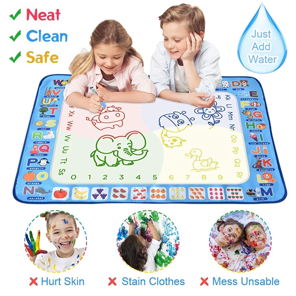 PATPAT® Water Doodle Mat 40 X 30 Inches Fruit Alphabet Magic Drawing with 3 Pens 8 Small EVA Template 4 Plastic 1 Roller Set Picture Album for Girls Boys Age 3-8 Birthday DIY Gifts