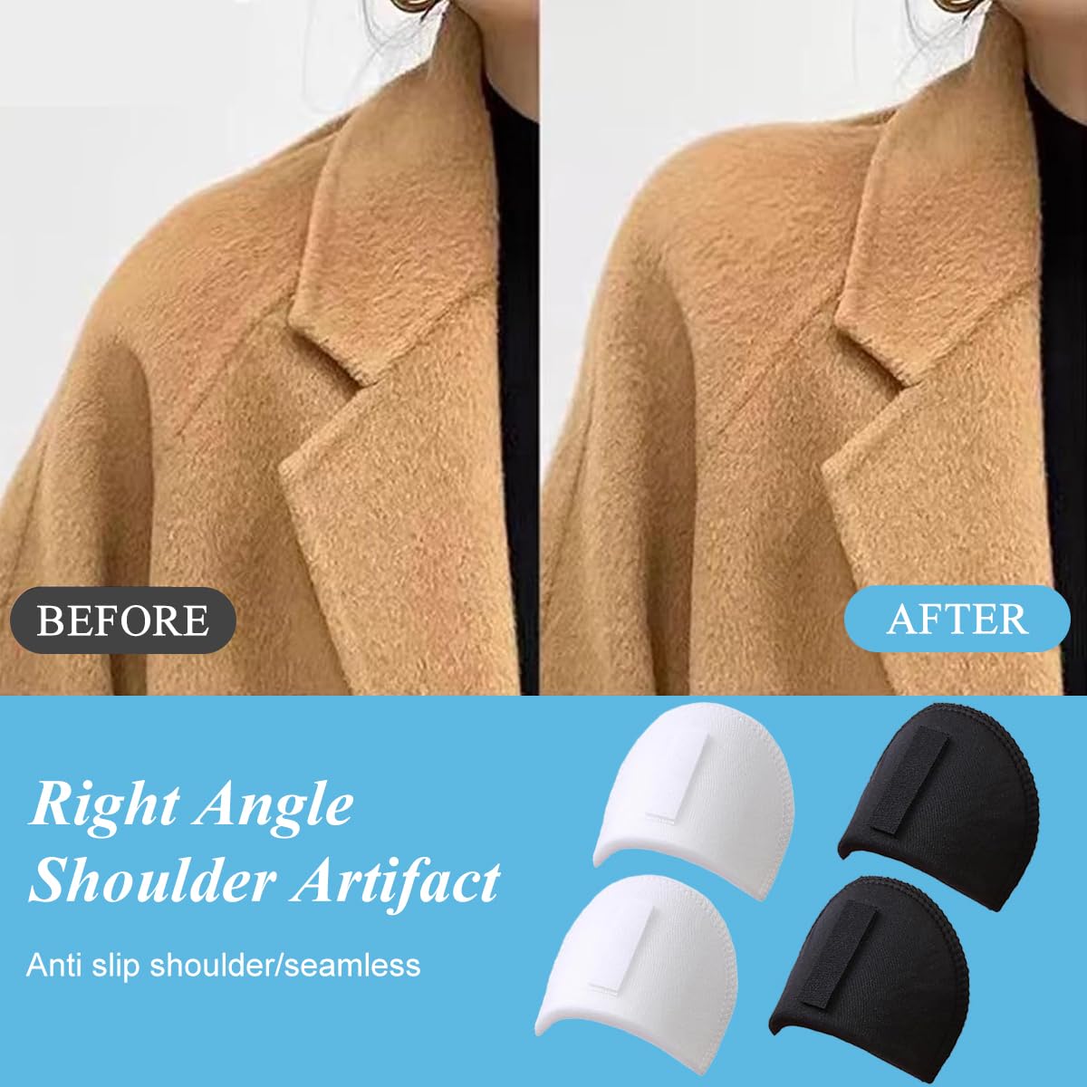 HANNEA Shoulder Pads 2 Pair Set for Blazers featuring 0.59 in Thickness Sponge | No Sew Anti Slip Design