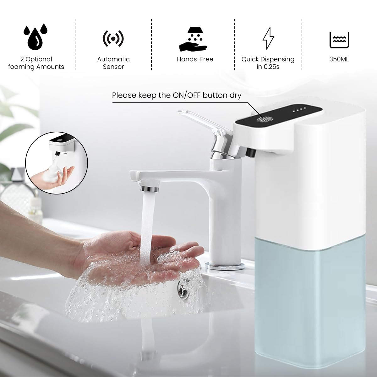 HANNEA Automatic Soap Dispenser for Kitchen and Bathroom with Motion Sensor 400ml | USB Rechargeable