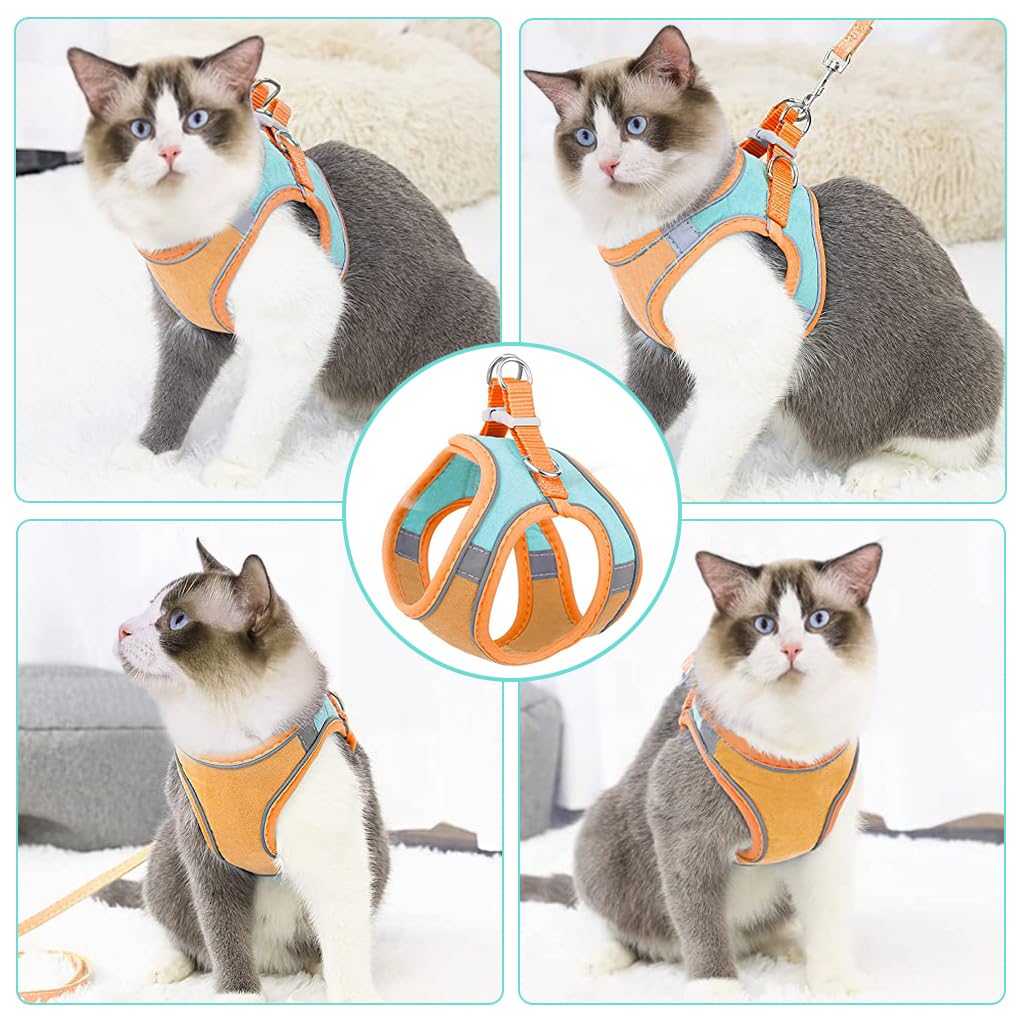 Qpets Cat Harness for Small Cats with 1.5m Leash featuring Quick Release Buckle and Reflective Strips | Adjustable Breathable Vest in Orange
