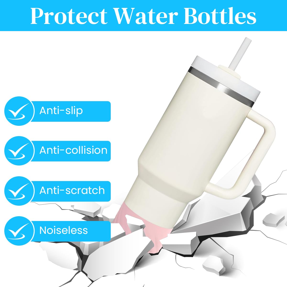 HASTHIP Water Bottle Protective Silicone Boot for Stanley 40oz | 7.5cm Anti‑Slip Bottom Protector in Purple