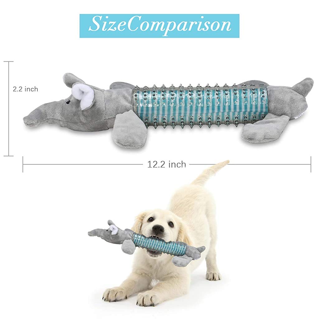 Qpets Dog Toys Pet Dog Puppy Cat Play Plush Stripe Gray Elephant Squeaky Sound Chew Toys Dog Accessories for Puppy Dog Teething Toys 1pcs