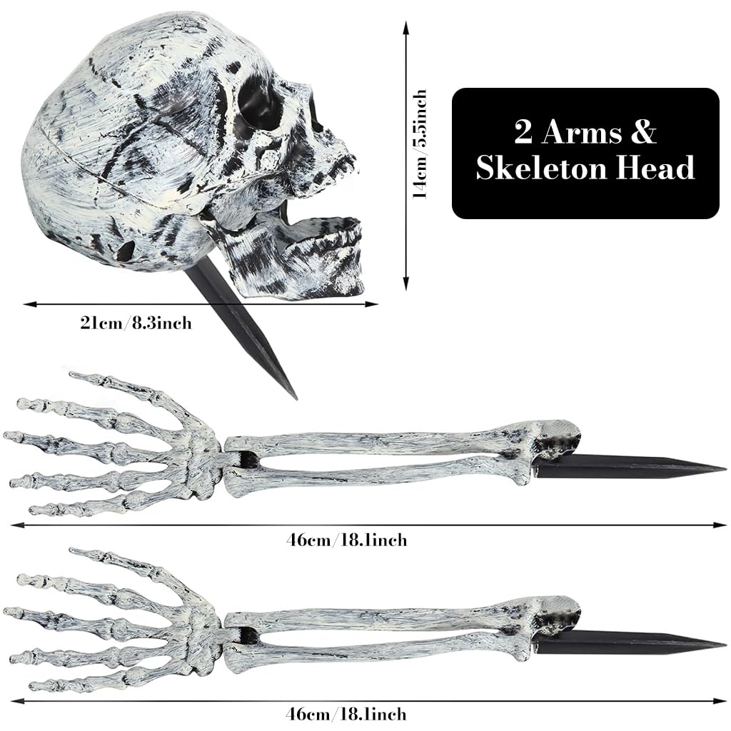 HASTHIP Halloween Half Buried Skeleton Ornament for Lawn and Garden Décor | Includes 2 Arms and Head