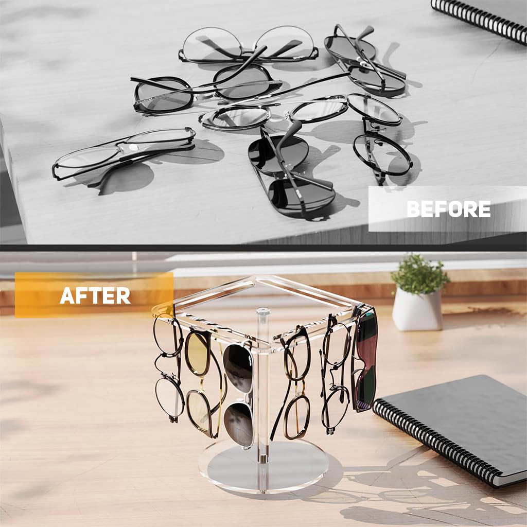 HASTHIP Acrylic Sunglasses Holder Stand for 12 Pairs with 360 Rotating Clear Display Rack